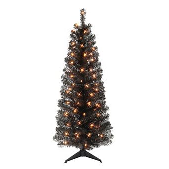 Puleo International 4.5-ft. Pre-Lit Black Tinsel Artificial Christmas Tree