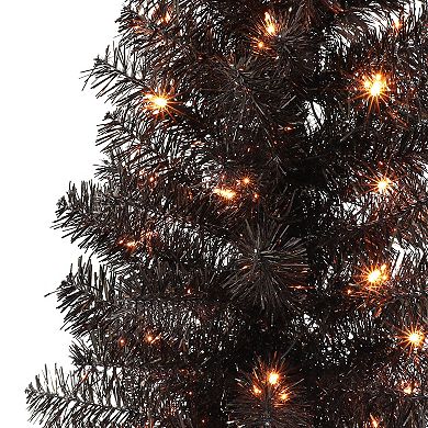 Puleo International 4.5-ft. Pre-Lit Black Tinsel Artificial Christmas Tree