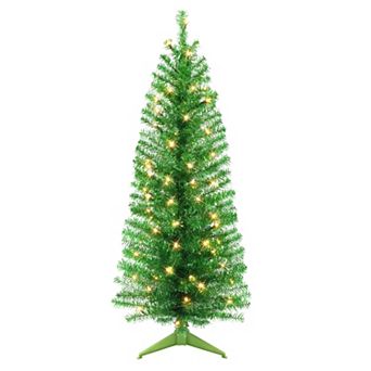 Puleo International 4.5-ft. Pre-Lit Green Tinsel Artificial Christmas Tree