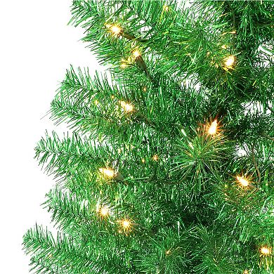 Puleo International 4.5-ft. Pre-Lit Green Tinsel Artificial Christmas Tree