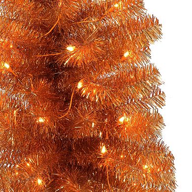 Puleo International 4.5-ft. Pre-Lit Orange Tinsel Artificial Christmas Tree