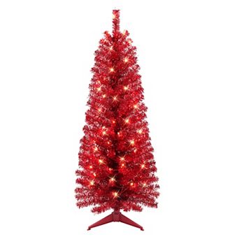 Puleo International 4.5-ft. Pre-Lit Red Tinsel Artificial Christmas Tree