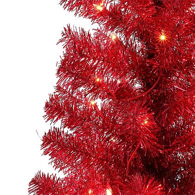 Puleo International 4.5-ft. Pre-Lit Red Tinsel Artificial Christmas Tree