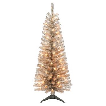 PULEO INTERNATIONAL 4.5-ft. Pre-Lit Rose Gold Tinsel Artificial Christmas Tree