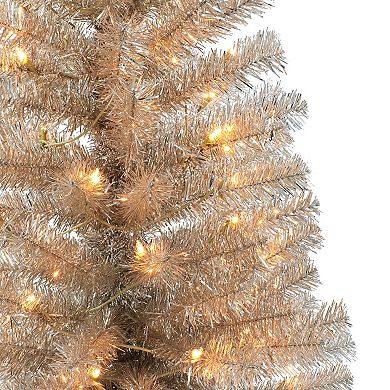 PULEO INTERNATIONAL 4.5-ft. Pre-Lit Rose Gold Tinsel Artificial Christmas Tree