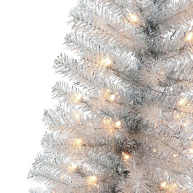 PULEO INTERNATIONAL 4.5-ft. Pre-Lit Silver Tinsel Artificial Christmas Tree