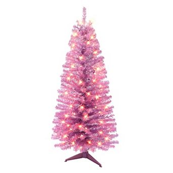 Puleo International 4.5-ft. Pre-Lit Pink Tinsel Artificial Christmas Tree