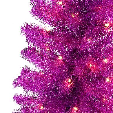 Puleo International 4.5-ft. Pre-Lit Pink Tinsel Artificial Christmas Tree
