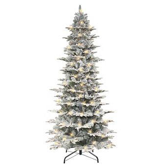 PULEO INTERNATIONAL 9-ft. Pre-Lit Slim Flocked Aspen Fir Artificial Christmas Tree