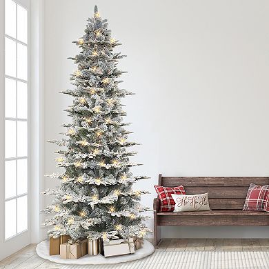 Puleo International 9-ft. Pre-Lit Slim Flocked Aspen Fir Artificial Christmas Tree
