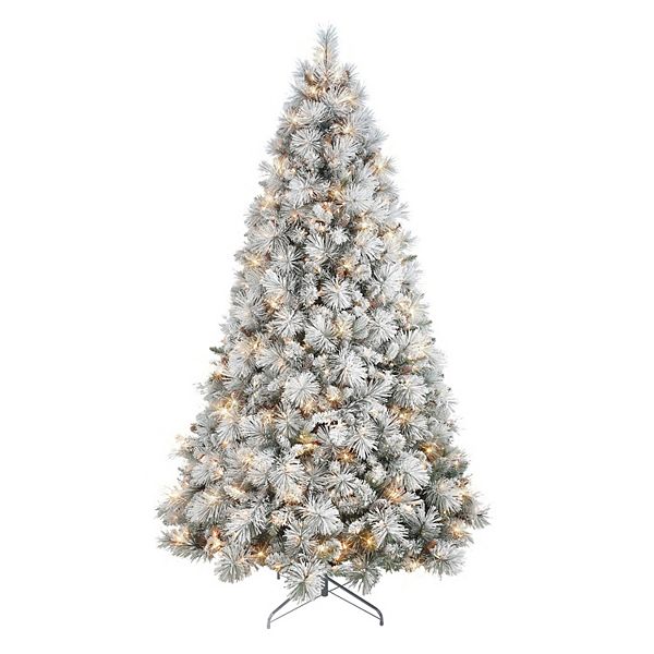 Puleo International 7.5-ft. Pre-Lit Flocked Christmas Tradition Pine ...