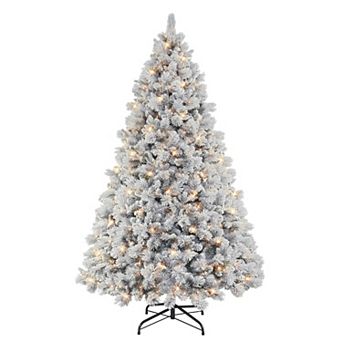 Puleo International 9-ft. Pre-Lit Flocked Christmas Tradition Pine Artificial Tree