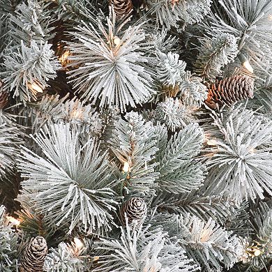 Puleo International 9-ft. Pre-Lit Flocked Christmas Tradition Pine Artificial Tree