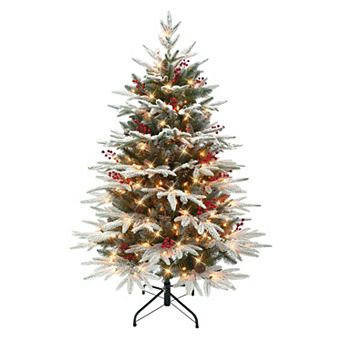 PULEO INTERNATIONAL 4.5-ft. Pre-Lit Flocked Halifax Fir Artificial Christmas Tree