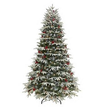 PULEO INTERNATIONAL 6.5-ft. Pre-Lit Flocked Halifax Fir Artificial Christmas Tree