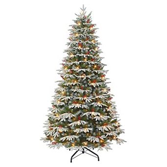 PULEO INTERNATIONAL 9-ft. Pre-Lit Flocked Halifax Fir Artificial Christmas Tree