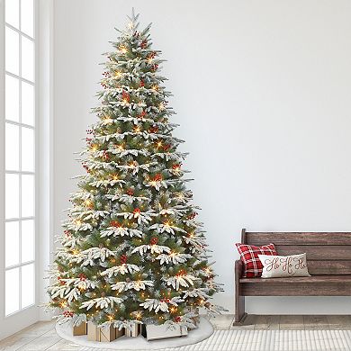 PULEO INTERNATIONAL 9-ft. Pre-Lit Flocked Halifax Fir Artificial Christmas Tree