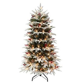 PULEO INTERNATIONAL 4.5-ft. Pre-Lit Slim Flocked Halifax Fir Artificial Christmas Tree