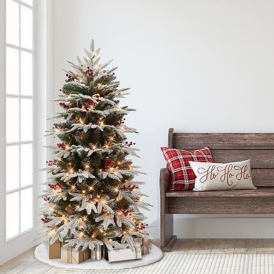 PULEO INTERNATIONAL 4.5-ft. Pre-Lit Slim Flocked Halifax Fir Artificial Christmas Tree