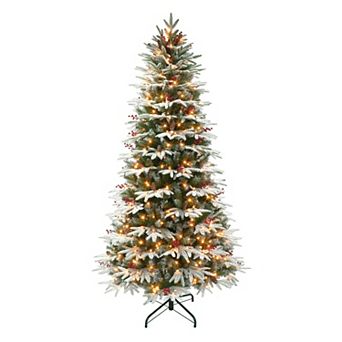 PULEO INTERNATIONAL 6.5-ft. Pre-Lit Slim Flocked Halifax Fir Artificial Christmas Tree
