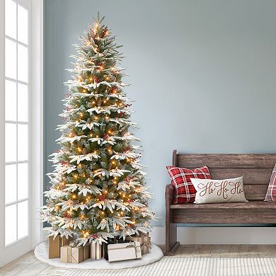 PULEO INTERNATIONAL 6.5-ft. Pre-Lit Slim Flocked Halifax Fir Artificial Christmas Tree
