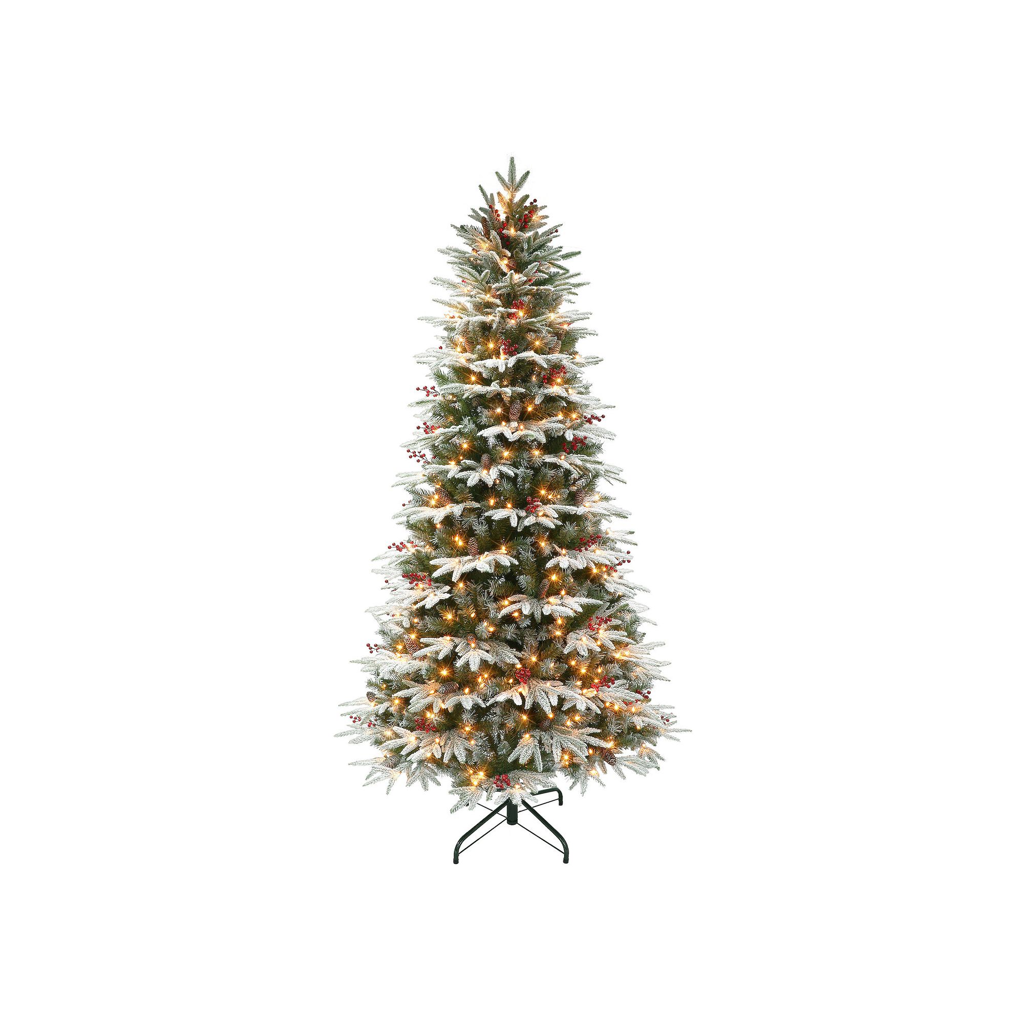 PULEO INTERNATIONAL 7.5-ft. Pre-Lit Slim Flocked Halifax Fir Artificial Chr