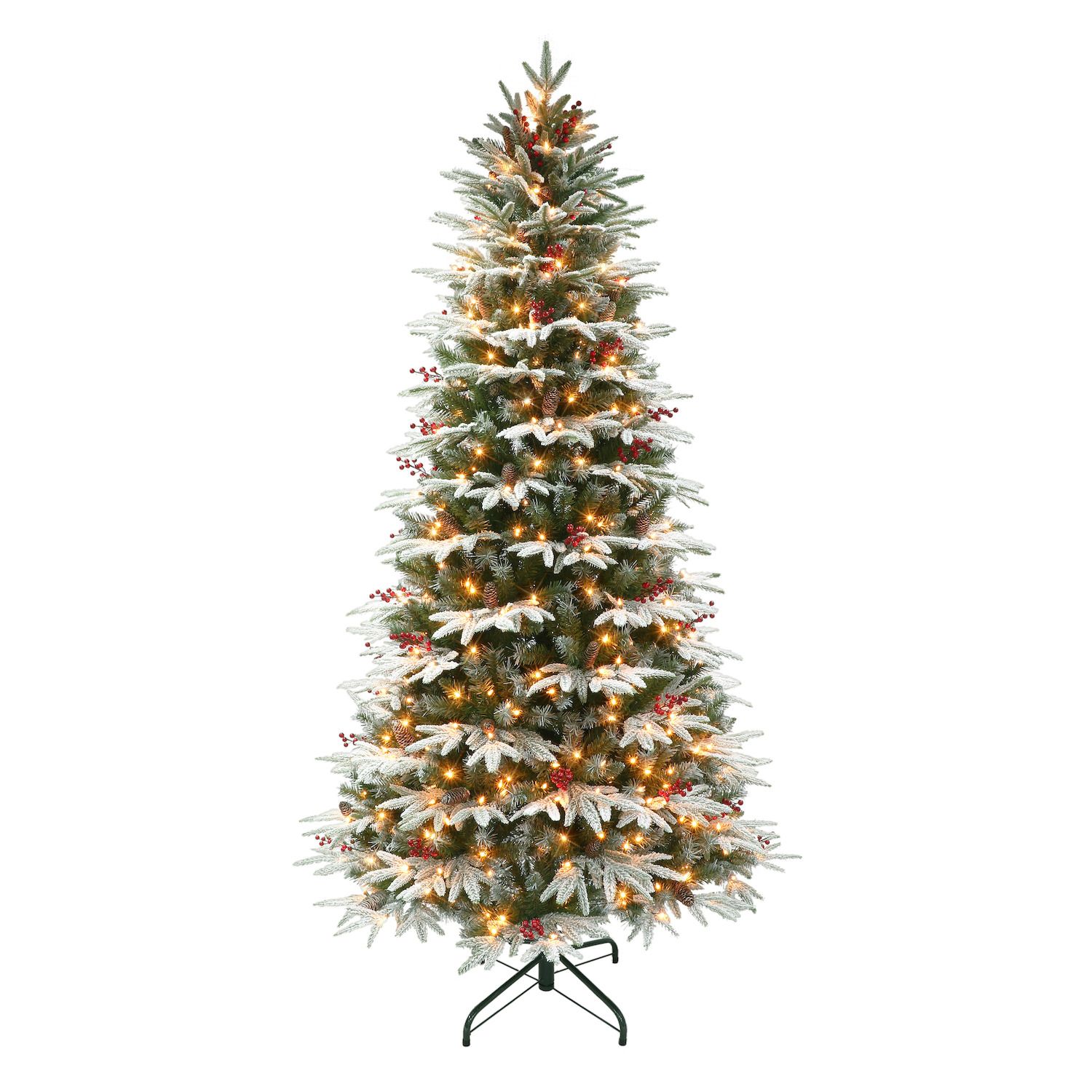 Puleo International 9-ft. Pre-Lit Slim Flocked Halifax Fir Artificial ...