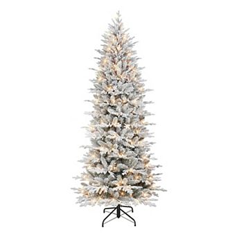 PULEO INTERNATIONAL 7.5-ft. Pre-Lit Flocked Slim Northern Fir Artificial Christmas Tree