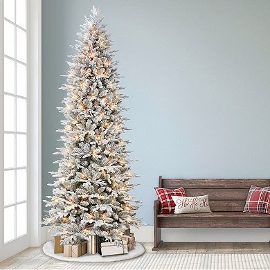 PULEO INTERNATIONAL 9-ft. Slim Flocked Northern Fir Artificial Christmas Tree
