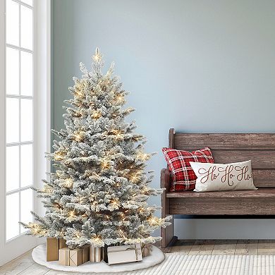 PULEO INTERNATIONAL 4.5-ft. Pre-Lit Flocked Royal Majestic Douglas Fir Downswept Artificial Christmas Tree