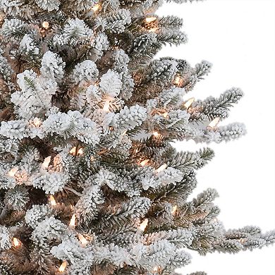 PULEO INTERNATIONAL 6.5-ft. Pre-Lit Flocked Slim Royal Majestic Douglas Fir Downswept Artificial Christmas Tree