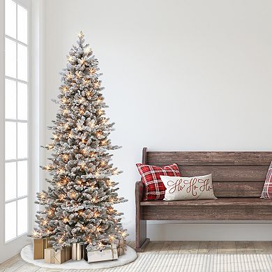 PULEO INTERNATIONAL 6.5-ft. Pre-Lit Flocked Slim Royal Majestic Douglas Fir Downswept Artificial Christmas Tree
