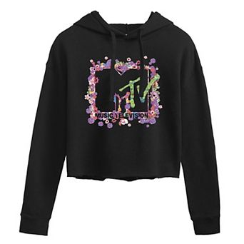 Juniors' MTV Logo Floral Cropped Graphic Hoodie