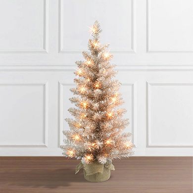 PULEO INTERNATIONAL 3-ft. Pre-Lit Rose Gold Artificial Christmas Tree