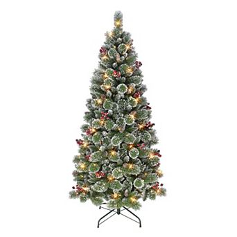 PULEO INTERNATIONAL 6.5-ft. Pre-Lit Snowy Valley Pine Artificial Christmas Tree