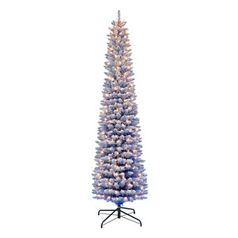 PULEO INTERNATIONAL 6.5-ft. Pre-Lit Flocked Fashion Blue Pencil Artificial Christmas Tree