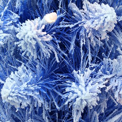 PULEO INTERNATIONAL 6.5-ft. Pre-Lit Flocked Fashion Blue Pencil Artificial Christmas Tree