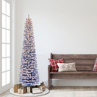 Puleo International 6.5-ft. Pre-Lit Flocked Fashion Blue Pencil Artificial Christmas Tree