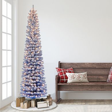Puleo International 7.5-ft. Pre-Lit Flocked Fashion Blue Pencil Artificial Christmas Tree