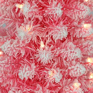 Puleo International 7.5-ft. Pre-Lit Flocked Fashion Pink Pencil Artificial Christmas Tree
