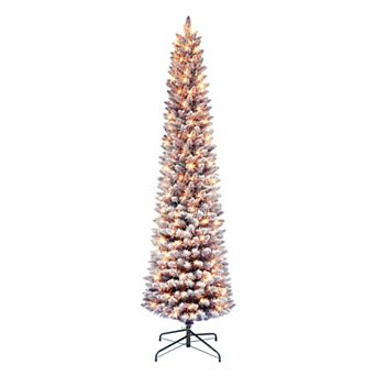 PULEO INTERNATIONAL 7.5-ft. Pre-Lit Flocked Fashion Purple Pencil Artificial Christmas Tree