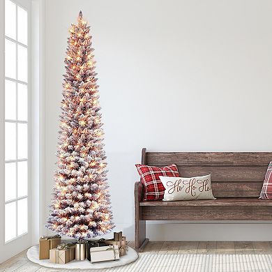 PULEO INTERNATIONAL 7.5-ft. Pre-Lit Flocked Fashion Purple Pencil Artificial Christmas Tree