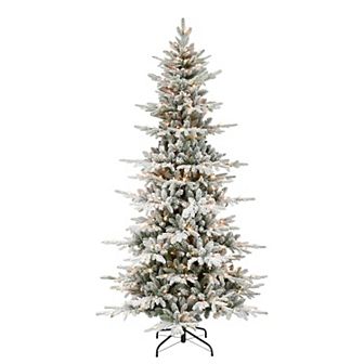PULEO INTERNATIONAL 7.5-ft. Pre-Lit Slim Flocked Utah Fir Artificial Christmas Tree