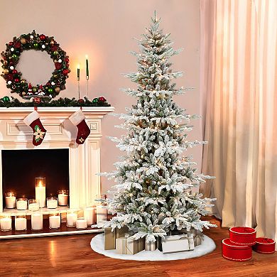 Puleo International 7.5-ft. Pre-Lit Slim Flocked Utah Fir Artificial Christmas Tree