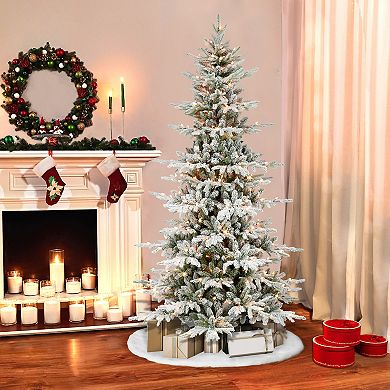 PULEO INTERNATIONAL 7.5-ft. Pre-Lit Slim Flocked Utah Fir Artificial Christmas Tree