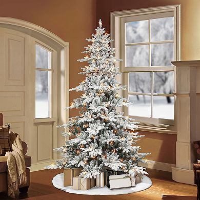 PULEO INTERNATIONAL 6.5-ft. Pre-Lit Flocked Utah Fir Artificial Christmas Tree