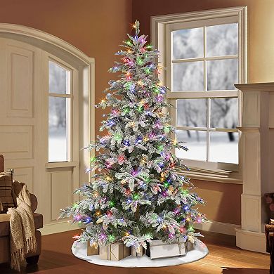 PULEO INTERNATIONAL 7.5-ft. Pre-Lit Flocked Aspen Fir Artificial Christmas Tree