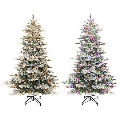 PULEO INTERNATIONAL 7.5-ft. Pre-Lit Flocked Aspen Fir Artificial Christmas Tree