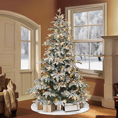 PULEO INTERNATIONAL 7.5-ft. Pre-Lit Flocked Aspen Fir Artificial Christmas Tree