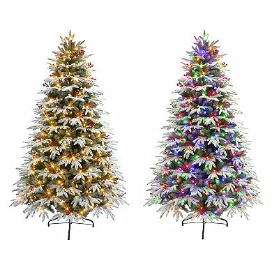 PULEO INTERNATIONAL 7.5-ft. Pre-Lit Flock Halifax Fir Artificial Christmas Tree